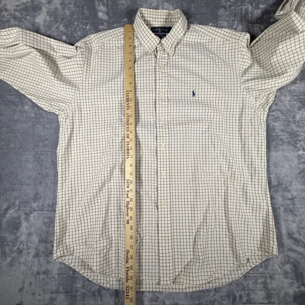 Polo Ralph Lauren Shirt Men's Large Tan Windowpane Plaid Long Sleeve Preppy Pony